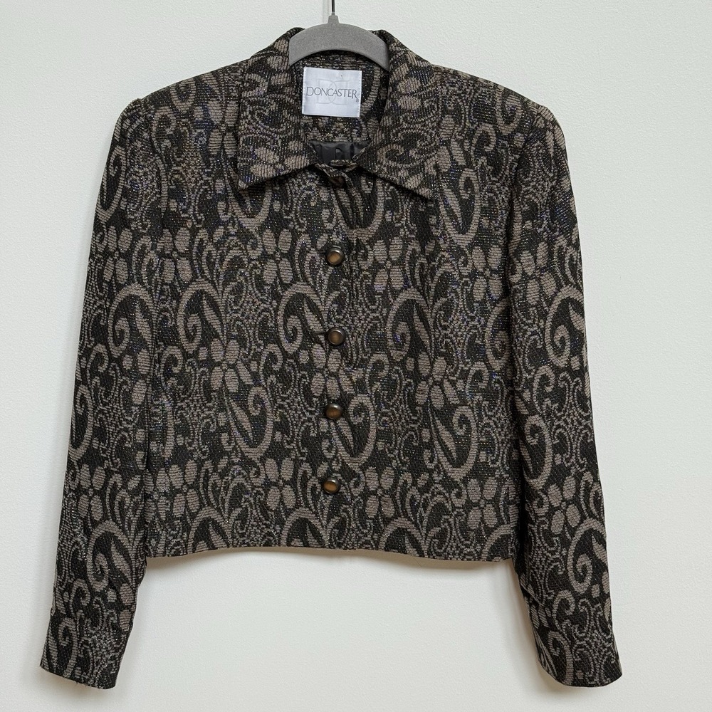 Doncaster Women's Black Metallic Floral Cropped Blazer